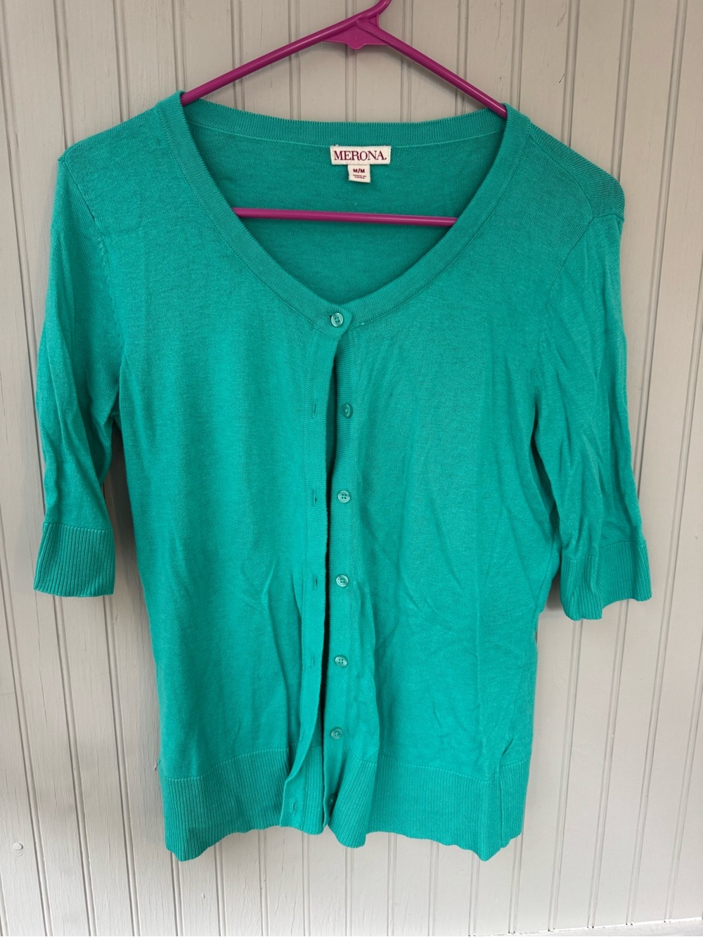 Merona Teal Short-Sleeve V-Neck Button Short Sleeve Cardigan - M